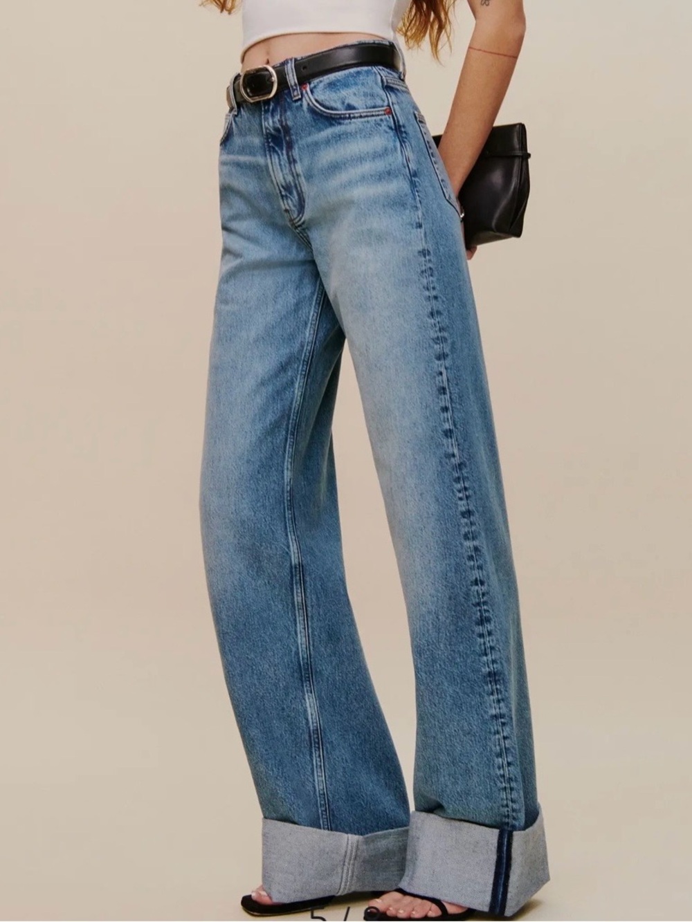 Reformation Light Blue Wide Leg Flare Jeans